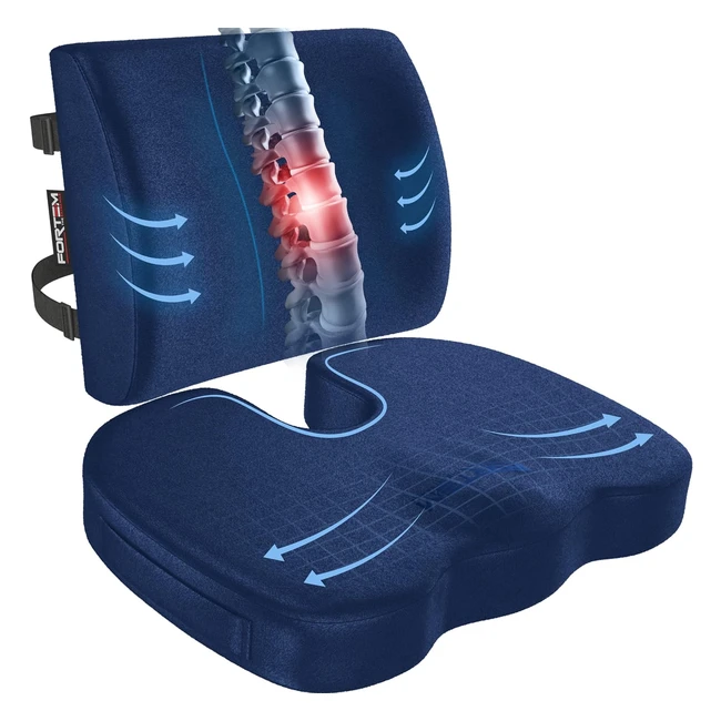 Fortem Chair Cushion Seat Cushion for Office Chair - Lumbar Support Pillow - Memory Foam - Washable Cover