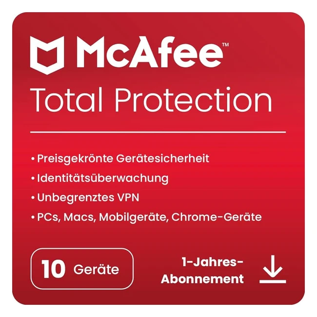 McAfee Total Protection 2023 - Virenschutz & Internetsicherheitssoftware - 10 Geräte - VPN - Elterliche Überwachung