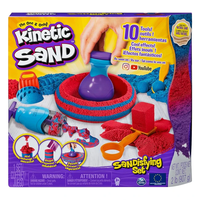 Kinetic Sand Sandisfying Set - Kreatives Indoor-Sandspielzeug aus Schweden - 907 g magischer Sand und 10 Werkzeuge - Ab 3 Jahren