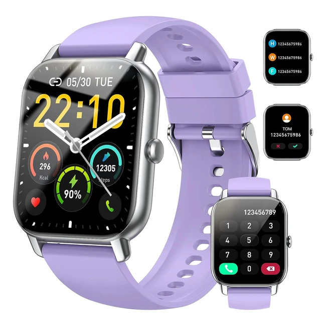 Smartwatch für Damen/Herren 185 Zoll Touchscreen Smart Watch mit Bluetooth-Anrufe IP68 wasserdicht Fitnessuhr mit Herzfrequenzmonitor Schlafmonitor Schrittzähler Sportuhr für iOS Android Violett