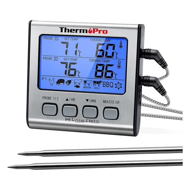 ThermoPro TP17 Digital Meat Thermometer - Dual Probes, Large LCD Backlight, Timer Alarm