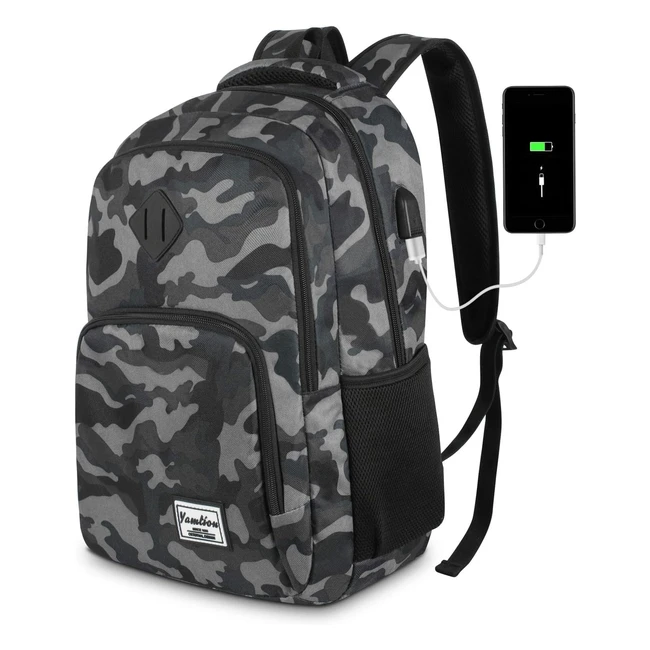 Yamtion Men's School Backpack - USB Charging Port - 17.3 Inches