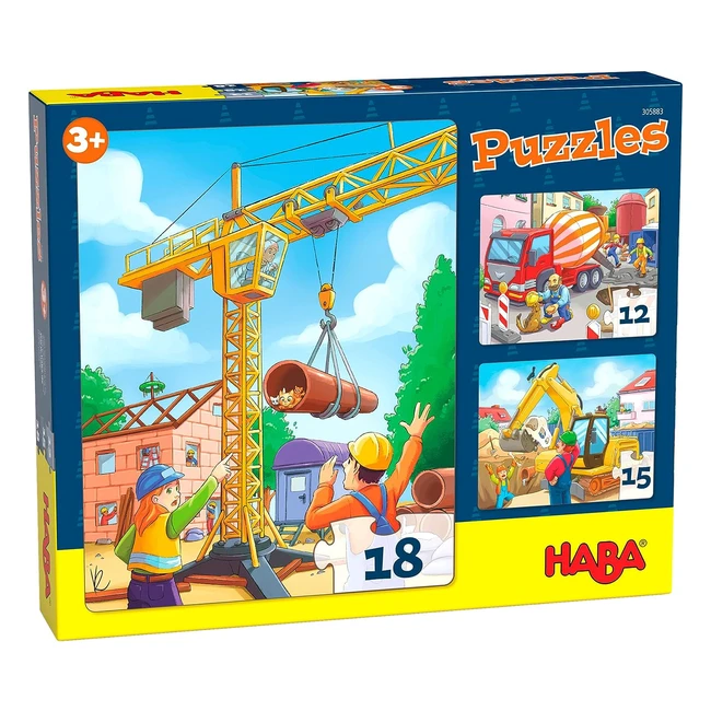 HABA 305883 Puzzles Baustellenfahrzeuge Puzzle ab 3 Jahren bunt