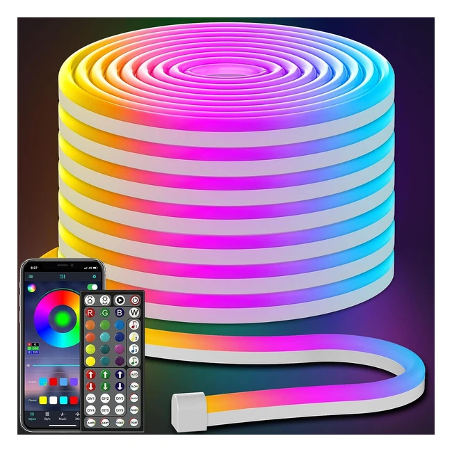 Ailbton 15m Neon LED Strip - Flexibler RGB Streifen mit App-Steuerung - Wasserdichte Musik-Sync Gaming Lichter für Schlafzimmer - IP65 Outdoor