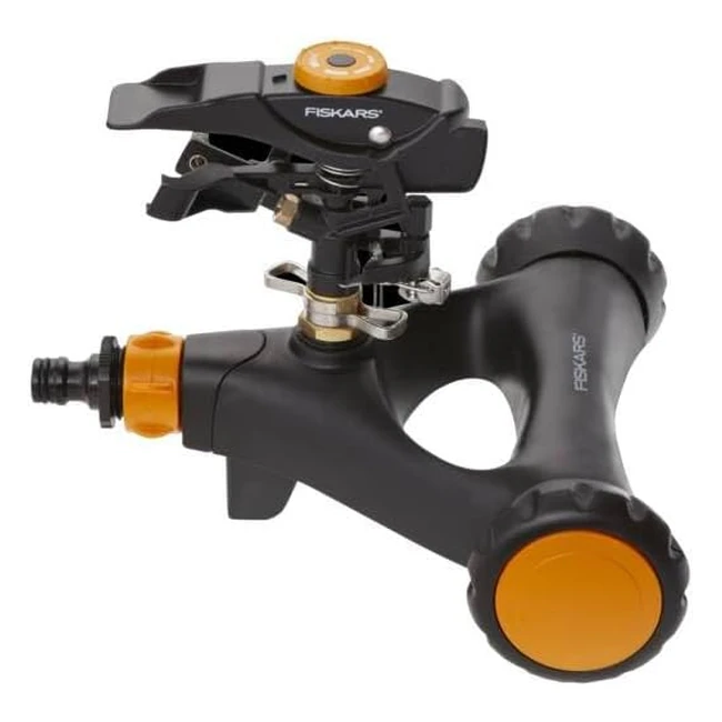 Fiskars Impulse Sprinkler XL mit Rädern, Abstandskontrolle, Sprühmusterkontrolle und Rotationskontrolle, universelle Größe, Ø 26 m, 938 g, Schwarz/Orange 1023656