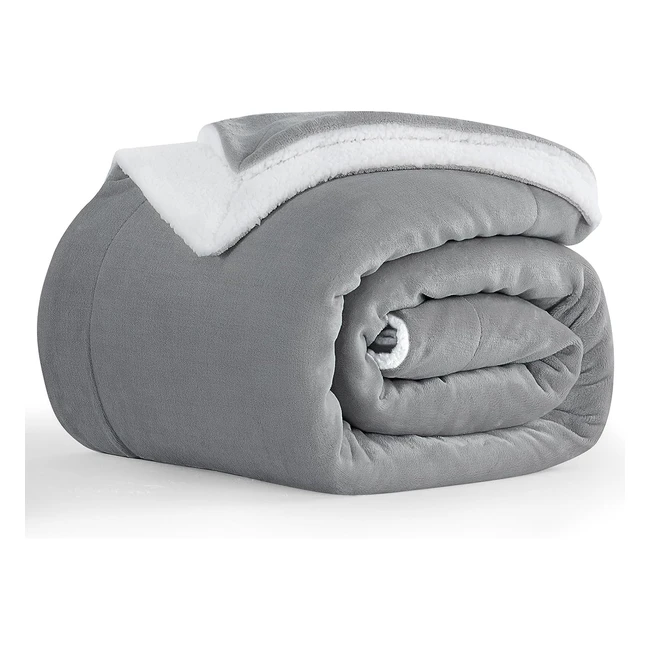 Coperta Plaid AISBO Singolo 150x200 cm Pile e Sherpa Morbida Grigia Chiaro