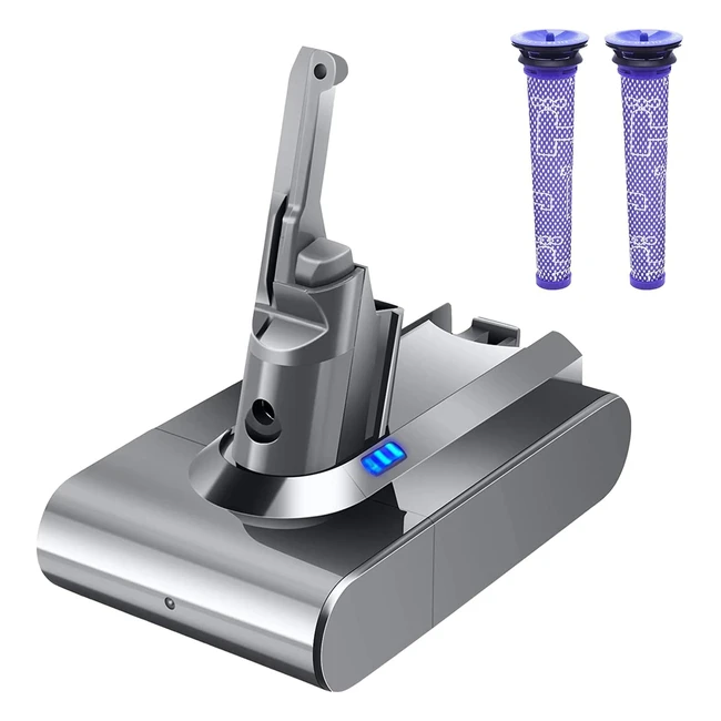 Batterie de remplacement 6000mAh 216V pour Dyson V8 SV10 - Grande capacité, compatible avec Dyson V8 Absolute, Fluffy, Animal - 2 filtres