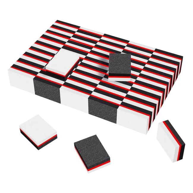CGBe 50 Pezzi Buffer per Unghie Professionale - Buffer Blocco a Doppia Faccia 100180 - Mini Lime e Buffer per Levigatura Adatti per Unghie in Gel e Unghie Acriliche - Bianconero