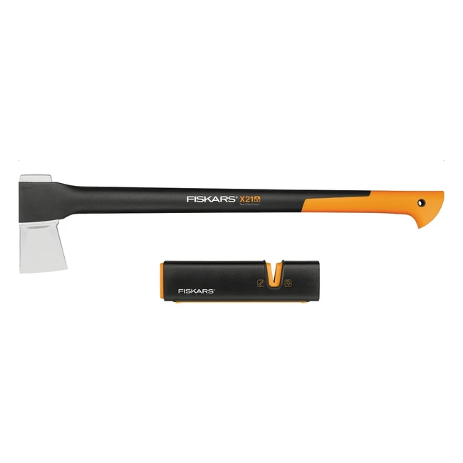Fiskars Axt Set Spaltaxt inkl. Klinge und Transportschutz Länge 71 cm Antihaftbeschichtung X21L 163 kg Axt- und Messerschärfer Keramikschleifkopf Xsharp Schwarz-Orange 1019333