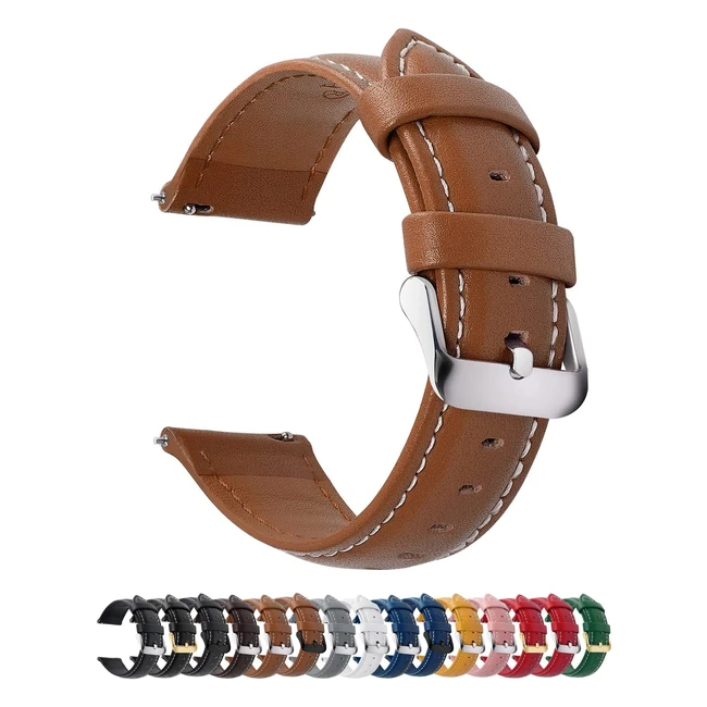 Fullmosa Leather 18mm Watch Straps for Women and Men - Quick Release Replacement Strap - Compatible for Garmin Vivoactive 4s, Withings Steel HR 36mm, Huawei Watch Women, Fossil Gen 3/4 - Brown