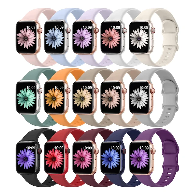 Bracelets Higgs 15 pack pour Apple Watch 42mm 44mm 45mm Ultra 49mm - Pour Femme et Homme - Silicone Doux et Résistant - Série iWatch 8 7 SE 6 5 4 3 2 1 - Noir