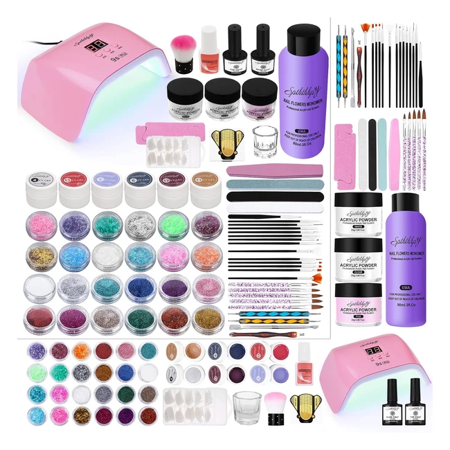 Kit Unghie Semipermanente Completo - 6 Colori Gel 48W Lampada LED Polveri e Li