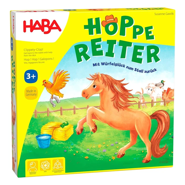 HABA 4321 Hoppe Reiter - Pferdestarkes Wettlaufspiel für 2-4 Spieler, ab 3 Jahren, 3 Varianten