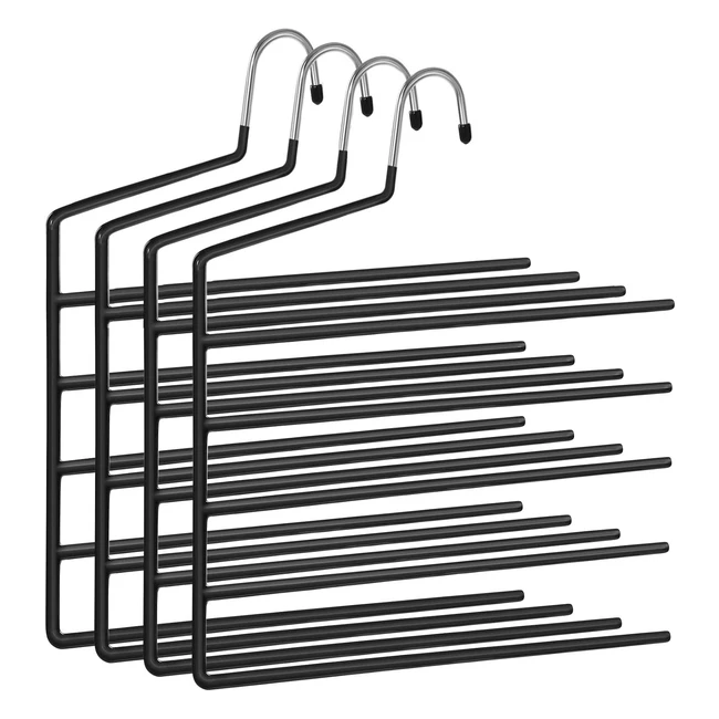 Songmics Trousers Hangers Set of 4 - Space-saving, Non-slip Organizers for Jeans, Towels, Scarves - Black