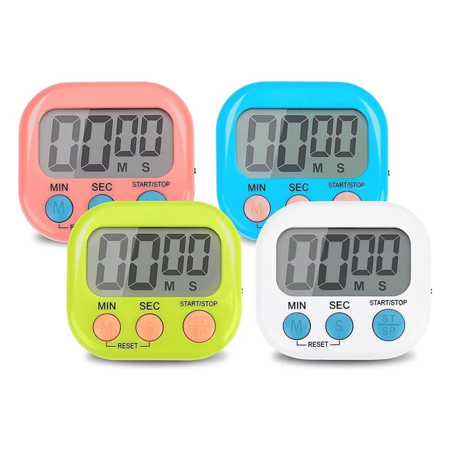 Minuteur de cuisine magnétique digital - 4 pièces, avec écran LCD, alarme et chronomètre