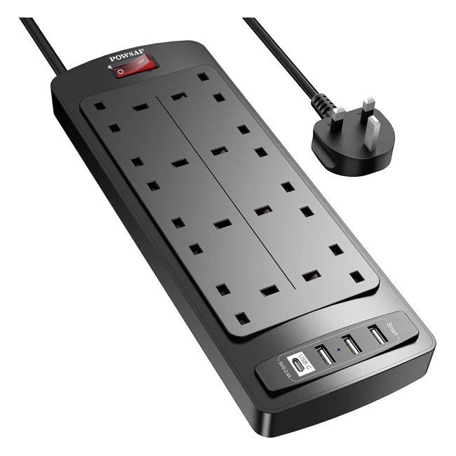 Powerful Extension Lead with 4 USB Slots - Powsaf Power Strip Surge Protector