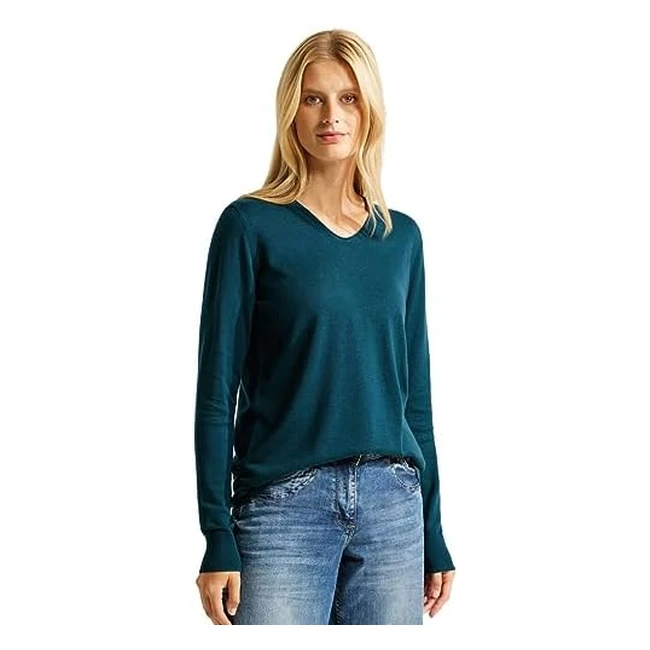 Cecil Damen Strickpullover Deep Lake Greenl B302342 - Basic Pullover mit Langarm