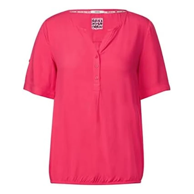 CECIL Damen Shirtbluse B343933 - Geschlitzter Rundhalsausschnitt, Kurze Knopfleiste, Turnupärmel