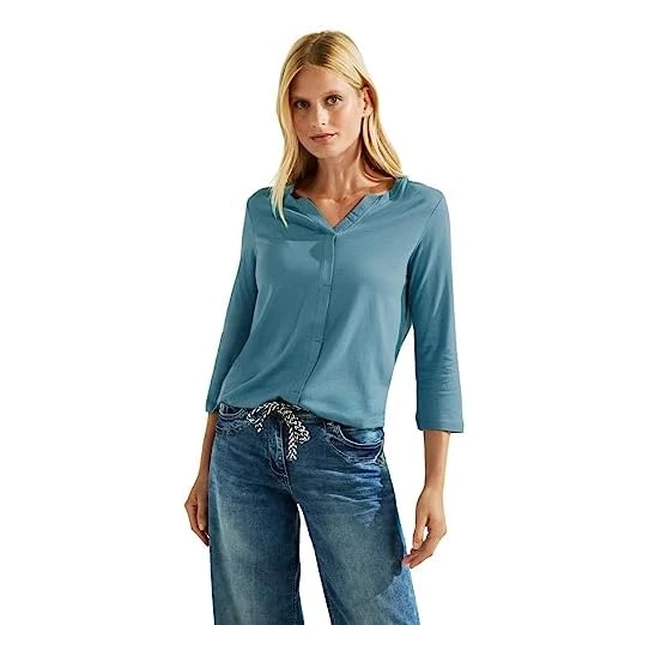 CECIL Damen T-Shirt B320327 34 Arm Adriatic Blue - Angenehme Baumwoll-Modal Qua