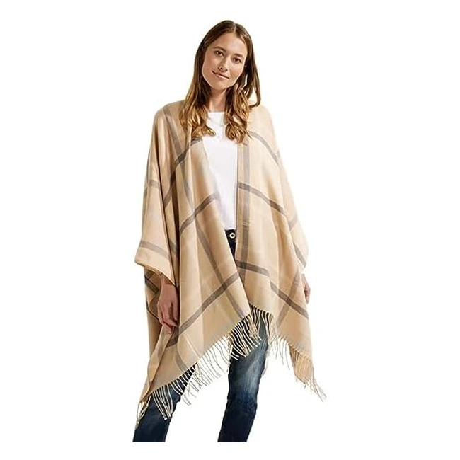 CECIL Damen Cape kariert, Fransen, weicher Materialmix, vielseitig kombinierbar