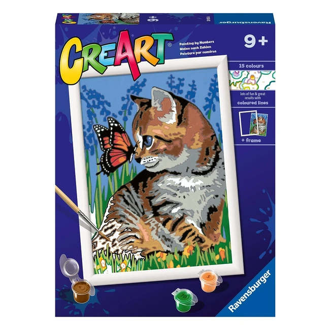 Kit per dipingere con i numeri - Ravensburger Creart Serie D - Gattino e Farfalla - Gioco creativo per bambini 9 anni