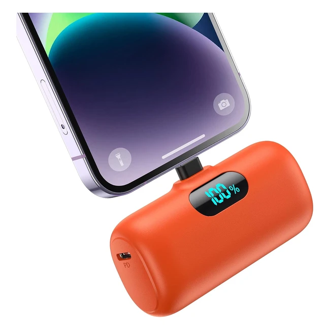 Mini batterie externe iPhone 5000mAh, charge rapide 15W PD, compacte et légère - Orange