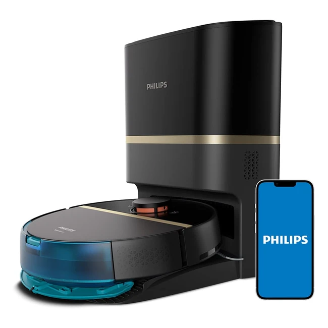 Robot AspirationLavage PhilipsHomeRun Série7000 - Haute Puissance d'Aspiration 5000Pa - Détecteur d'Objets - Station de Vidage Auto - Noir - AspirateurRobot APPXU710001