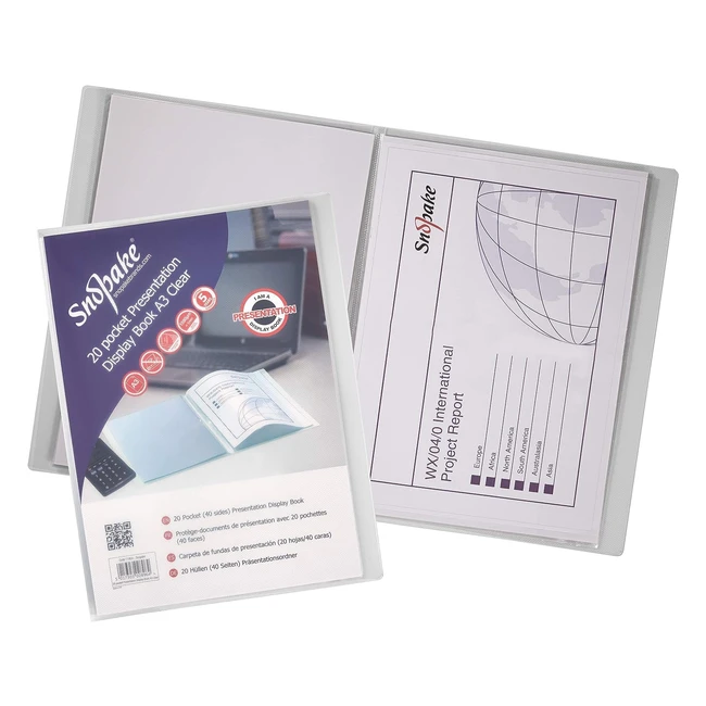Snopake A3 Presentation Display Book 20 Pockets - Clear - Ref 11954
