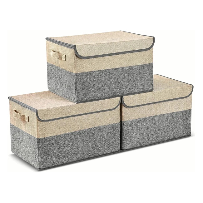 Caja de almacenamiento plegable grande Emanis - Organiza y personaliza tu hogar - Juego de 3 - Gris/Beige