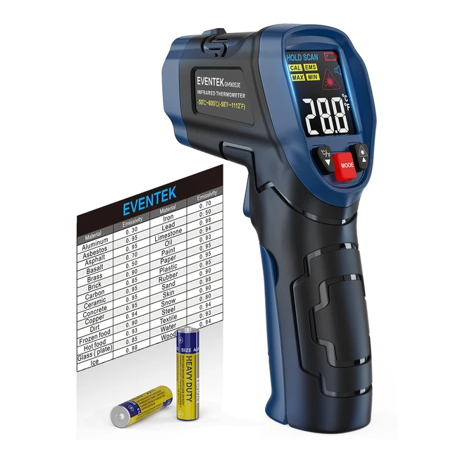 Thermomètre Infrarouge Eventek 50°C-600°C Sans Contact avec Écran LCD Couleur - Haute Précision