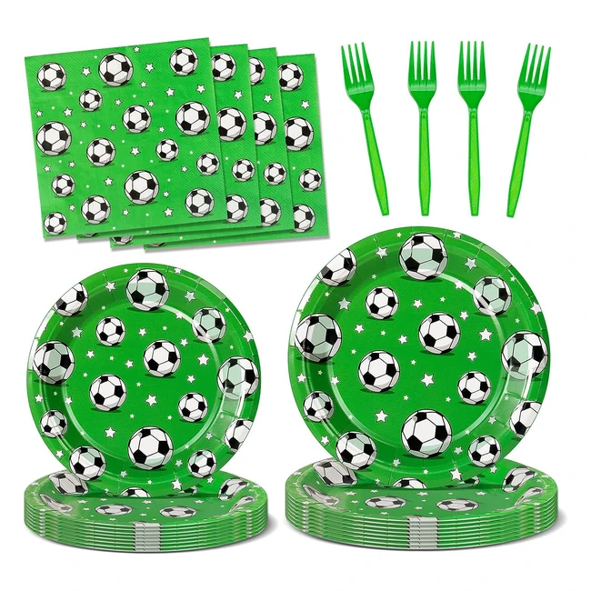 Kit de décoration de fête football 96 pièces - Vaisselle de fête pour anniversaire enfant garçons - Fournitures de fête pour 24 invités