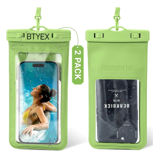 BTYEX Universal Waterproof Phone Pouch - iPhone 14 Pro Max, Galaxy S22 - 2 Pack