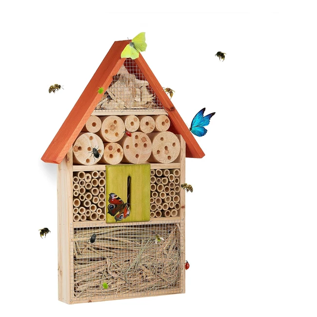 Casetta Hotel per Insetti Relaxdays - Rifugio per Api, Farfalle e Coccinelle - Legno - 47x31x7 cm - Arancio