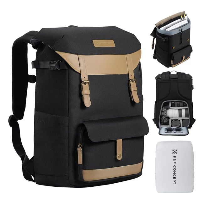 Zaino Fotocamera Professionale KF Concept - Impermeabile, Grande Capacità - Reflex Canon Nikon Sony Fujifilm - Nero