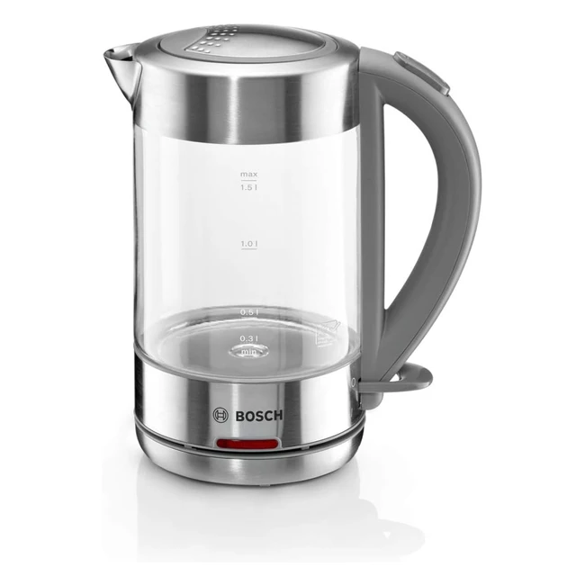 Hervidor Inalámbrico Bosch TWK7090B - Apagado Automático - Protección Sobrecalentamiento - Fácil Manejo - Vidrio Resistente Calor