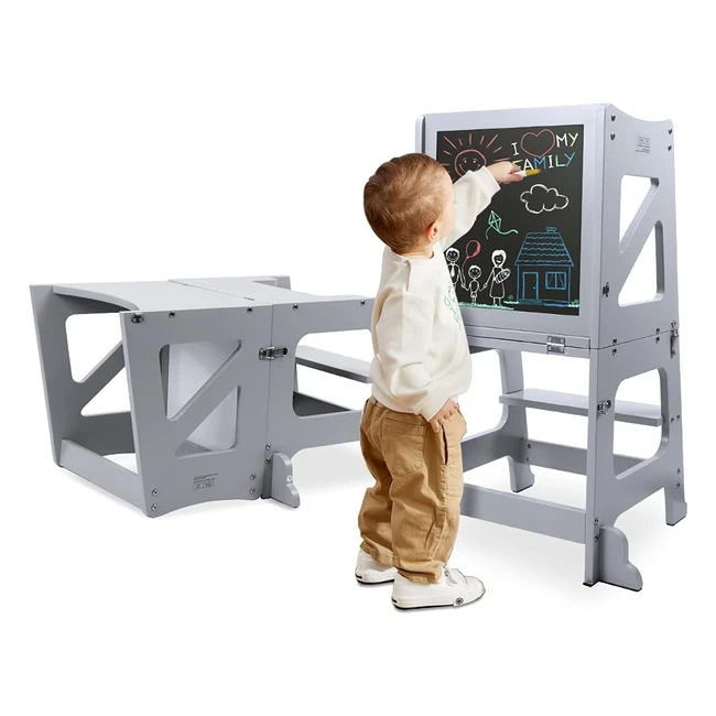 Yoleo Tour d'apprentissage transformable pliable pour enfants montessori learning bois naturel