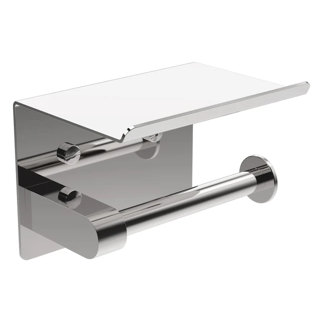Ibergrif MK34053 Chrome Toilet Paper Roll Holder with Shelf - Wall Mounted or Self Adhesive - Stainless Steel