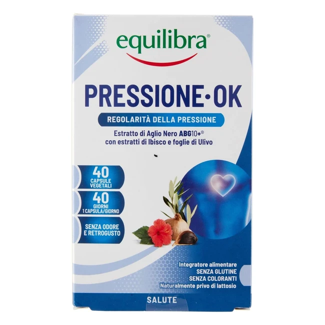 Equilibra Integratori Alimentari Pressione OK - Abg10, Fiori di Ibisco, Foglie di Ulivo - Regolare Pressione Arteriosa - 40 Capsule Vegetali