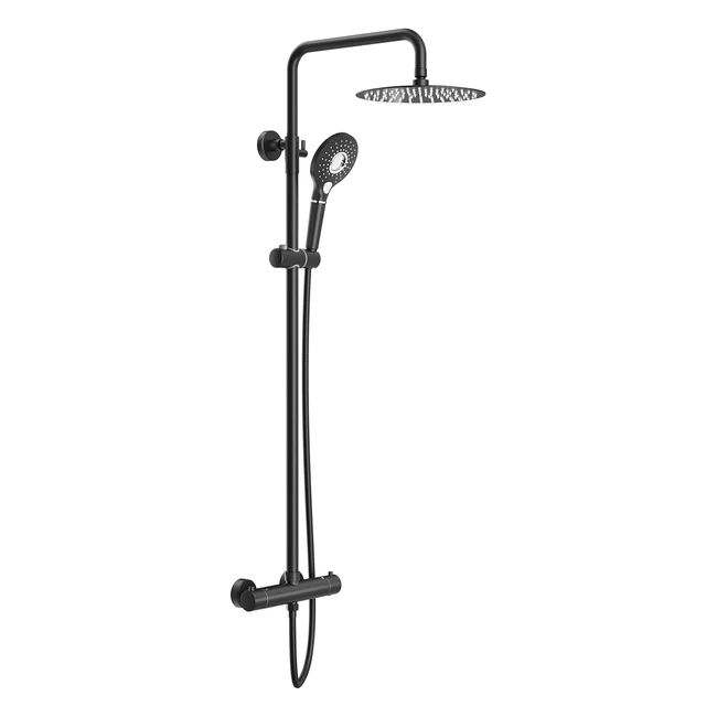 Columna de ducha termostática Rainsworth con grifo termostato de acero inoxidable - ¡Ducha de lluvia de 25cm y filtro incluido! Altura ajustable 92-126cm - ¡Conjunto de ducha negro!