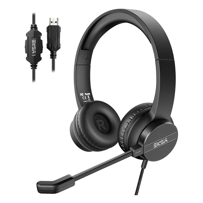 Eksa H12E Cascos con Micrófono USB - Cancelación de Ruido y Sonido Estéreo