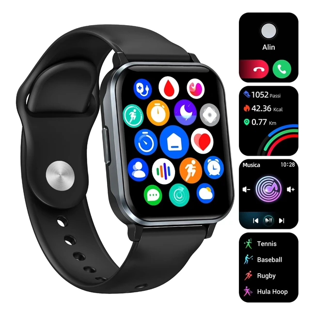 Gardien Smartwatch - Orologio Fitness Uomo Donna - 183 Smart Watch con Contapassi Cardiofrequenzimetro - SpO2 Impermeabil IP68 - Android iOS - Nero
