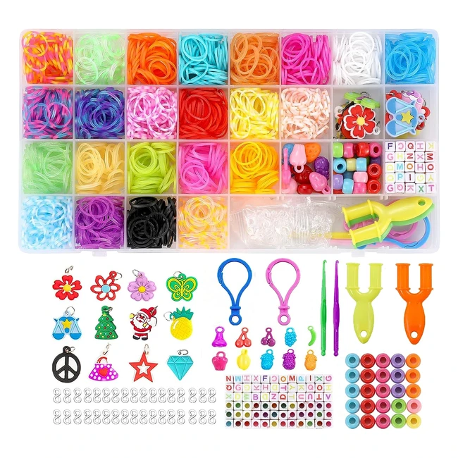 Kit bracelet élastique Daover 2000 - 32 grilles - DIY - Cadeau fille 5-12 ans - Jouet perles et outils - Fabrication pour enfants
