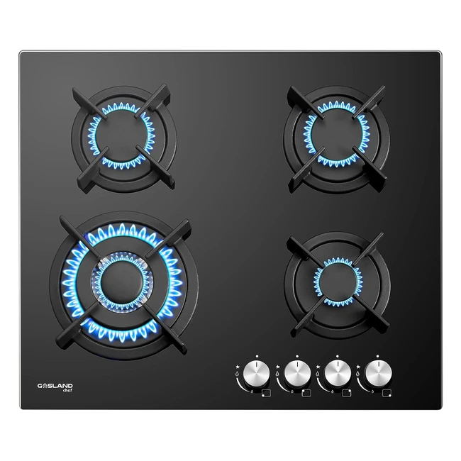 Cocina de Gas Vitrocerámica Gasland Chef GH604BF - Quemador Wok 4 Llamas - Negro - 60 cm