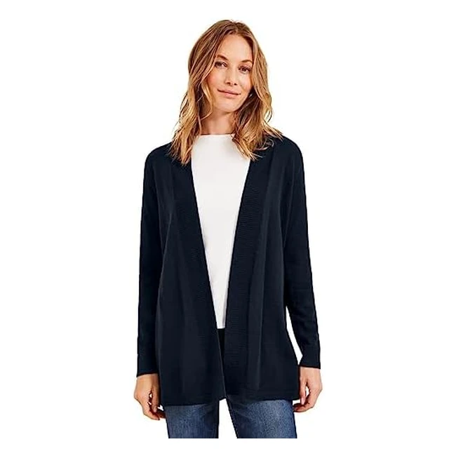 CECIL Damen B253573 Cardigan Deep Blue S - Offene Strickjacke mit Rippstrickdeta