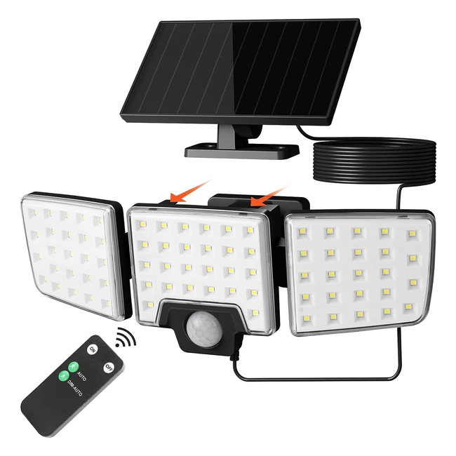 LEPRO Solar Security Lights Outdoor Motion Sensor 2 in 1 - Remote Control - IP65 Waterproof - 3 Heads - Garden Yard Garage