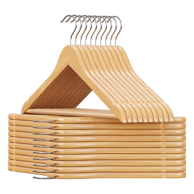 Songmics Wooden Hangers - Coat Hangers with Shoulder Notches, Antislip Trousers Bar - Pack of 20