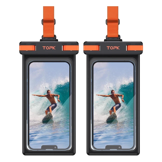 Topk Waterproof Phone Pouch 2Pack - IPX8 Waterproof Phone Case for iPhone 14 13 12 11 Pro Max XS Plus Samsung Galaxy S22 - Black