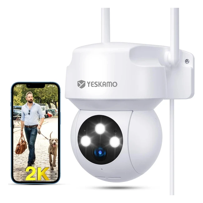 Yeskamo 360 Auto Track Security Camera Outdoor Alexa Enabled 2K Wired Wifi Home Surveillance