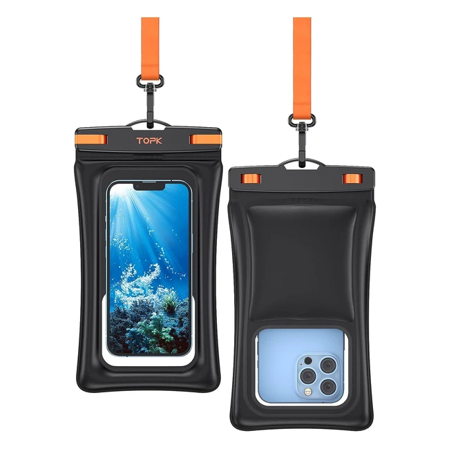 Topk Waterproof Phone Pouch - Universal IPX8 Waterproof Case for Swimming - iPhone 14 Plus Pro Max 13 12 11 X Samsung Google - Orange