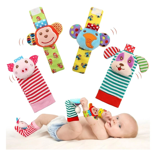 Soft Baby Toy Wrist Rattle & Foot Finder Socks - High-Quality, Eco-Friendly Material - 4 Pcs
